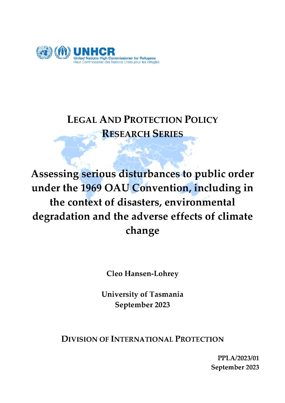 Research Paper – Assessing Serious Disturbances to Public Order Under the 1969 OAU Convention, Including in the Context of Disasters, Environmental Degradation and the Adverse Effects of Climate Change