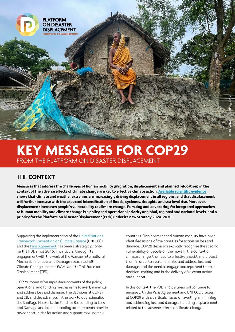 Key Messages for COP29 from the Platform on Disaster Displacement