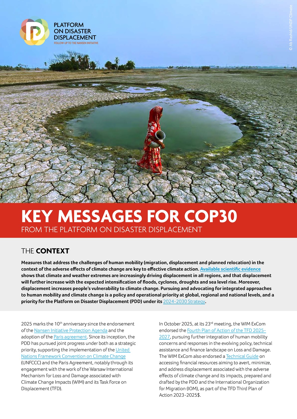 Key Messages for COP30 from the Platform on Disaster Displacement